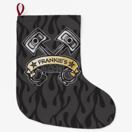 ピスト改造ソン幽霊フレイムス名前をカスタムするガレージ ラージクリスマスストッキング