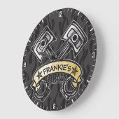 ピスト改造ソン幽霊フレイムス名前をカスタムするガレージ ラージ壁時計 (傾斜)