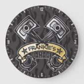 ピスト改造ソン幽霊フレイムス名前をカスタムするガレージ ラージ壁時計 (正面)