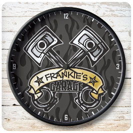 ピスト改造ソン幽霊フレイムス名前をカスタムするガレージ ラージ壁時計