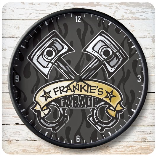 ピスト改造ソン幽霊フレイムス名前をカスタムするガレージ ラージ壁時計