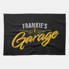 ピス改造リップレトロネオンバイクもしくは自転車に乗る人カスタムガレージ キッチンタオル