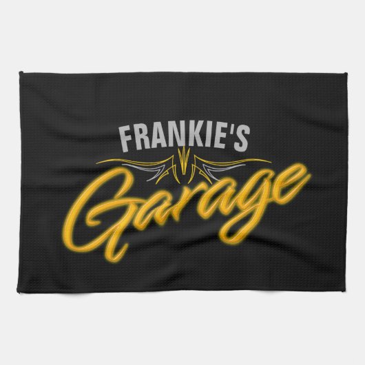 ピス改造リップレトロネオンバイクもしくは自転車に乗る人カスタムガレージ キッチンタオル (横)