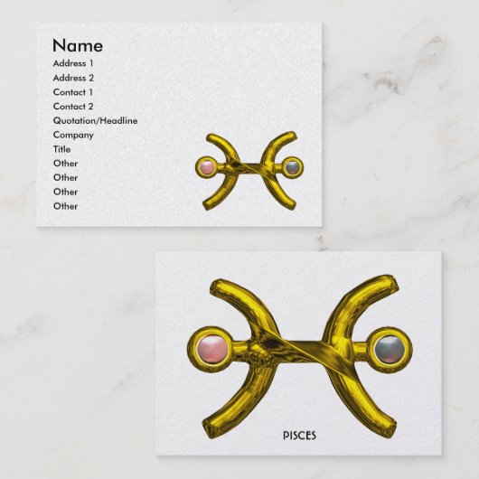 ピセスゴールデン〔占星術の〕十二宮図ジュエルと真珠ホワイト 名刺 (正面/裏面)