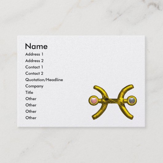 ピセスゴールデン〔占星術の〕十二宮図ジュエルと真珠ホワイト 名刺 (正面)