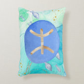 ピセスブルーグリーンウォーター色星占い〔占星術の〕十二宮図 アクセントクッション (正面(垂直))