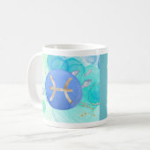 ピセスブルーグリーンウォーター色星占い〔占星術の〕十二宮図Sig コーヒーマグカップ (正面左)