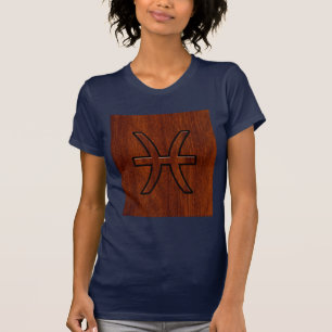 ピセス〔占星術の〕十二宮図サインインマホガニー木材スタイル Tシャツ