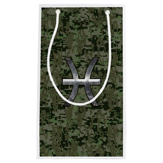 ピセス〔占星術の〕十二宮図サインオンウッドランドデジタル迷彩柄デコール スモールペーパーバッグ (正面)