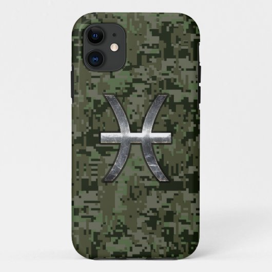 ピセス〔占星術の〕十二宮図サインオンウッドランドデジタル迷彩柄デコール Case-Mate iPhoneケース (裏面)