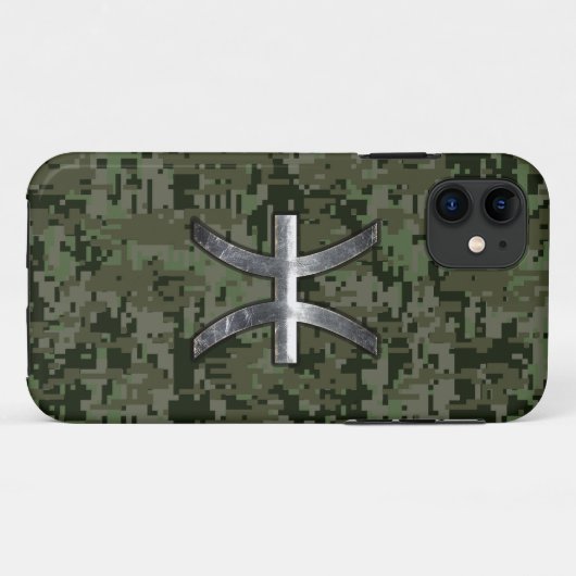 ピセス〔占星術の〕十二宮図サインオンウッドランドデジタル迷彩柄デコール Case-Mate iPhoneケース (裏面(横))