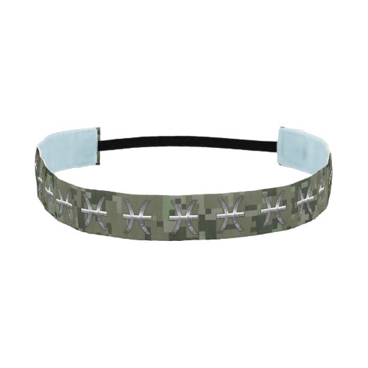 ピセス〔占星術の〕十二宮図サインオンウッドランドデジタル迷彩柄 アスレチックヘッドバンド (正面)