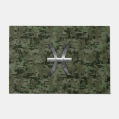 ピセス〔占星術の〕十二宮図サインオンウッドランドデジタル迷彩柄 ドアマット (正面)