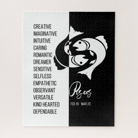 ピセス〔占星術の〕十二宮図サインブラック&ホワイトジグソーパズル ジグソーパズル (縦)