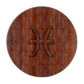 ピセス〔占星術の〕十二宮図サインリッチマホガニー木目スタイル カッティングボード (正面)