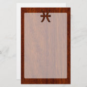 ピセス〔占星術の〕十二宮図サインリッチマホガニー木目スタイル 便箋 (正面/裏面)