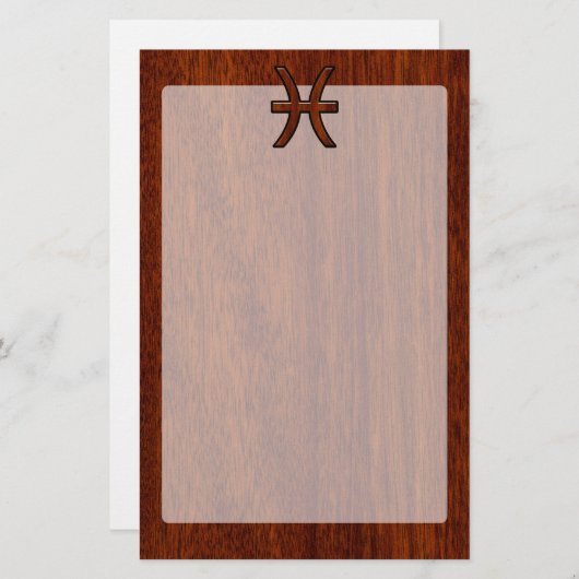 ピセス〔占星術の〕十二宮図サインリッチマホガニー木目スタイル 便箋 (正面/裏面)