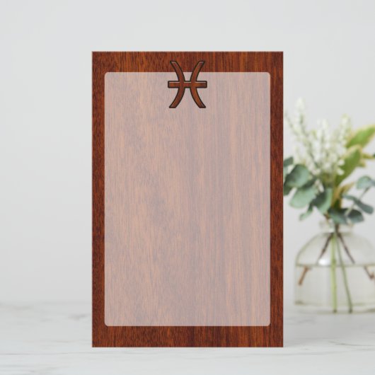 ピセス〔占星術の〕十二宮図サインリッチマホガニー木目スタイル 便箋 (スタンド正面)