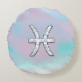 ピセス〔占星術の〕十二宮図スタイリッシュサインマザーオブパール ラウンドクッション (正面)