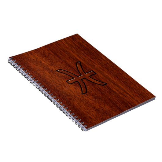 ピセス〔占星術の〕十二宮図マホガニー木目スタイル ノートブック (右側)
