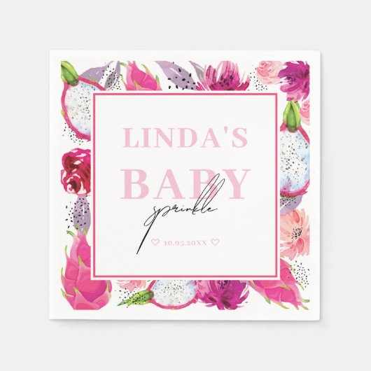 ピタヤドラゴンフルーツパーソナライズされたベビー散水 スタンダードカクテルナプキン (正面)