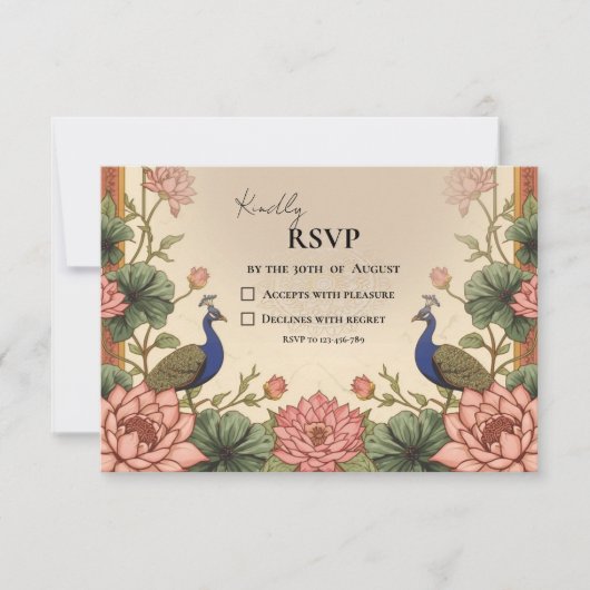 ピチワイ風インドの結婚式RSVPカード 出欠カード (正面)