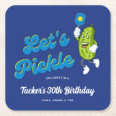 ピッおもしろいク遊ルのピクルボールカスタム文字 スクエアペーパーコースター (正面)