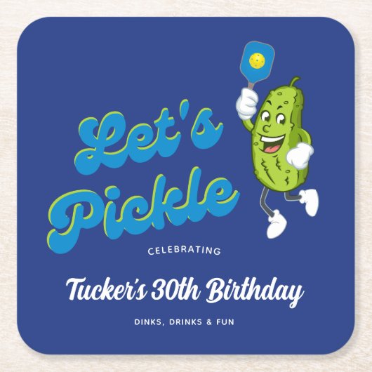 ピッおもしろいク遊ルのピクルボールカスタム文字 スクエアペーパーコースター (正面)