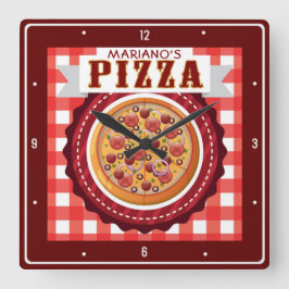 ピッイタリアンツェリアパーソナライズされたピザパーラー スクエア壁時計