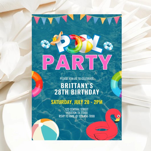 ピッカスタマイズクプールパーティーガールバースデーパーティー 招待状
