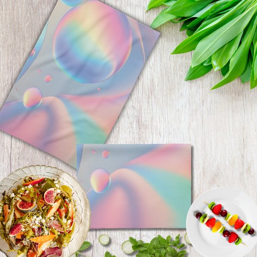 ピッカラフルクサイケデリックブルーティール(緑がかった色)パステルバブル キッチンタオル