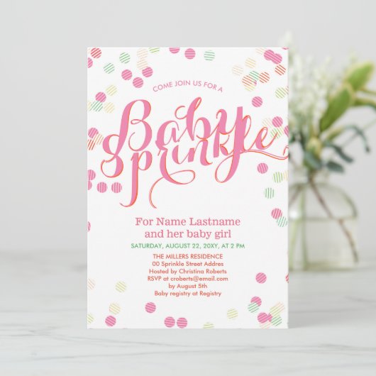 ピッカラフルクモダンガールベビー振りかける招待状 招待状 (スタンド正面)