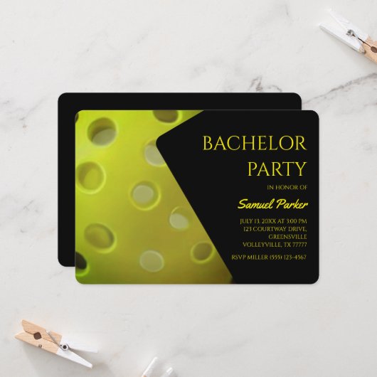 ピッキーボール誕生日パーティーバチュラーパーティスポーツ 招待状 (正面/裏面インサイチュ)