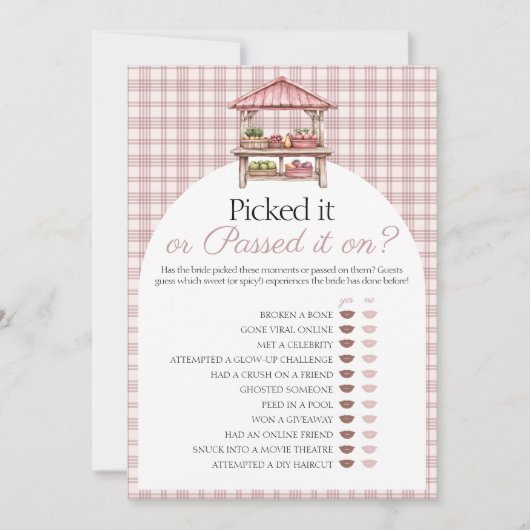 ピックまたは合格した国市場ブライダルゲームカード 招待状 (正面)