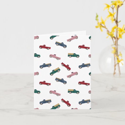 ピックアップトラックかわいい車の輸送 カード (黄色い花)