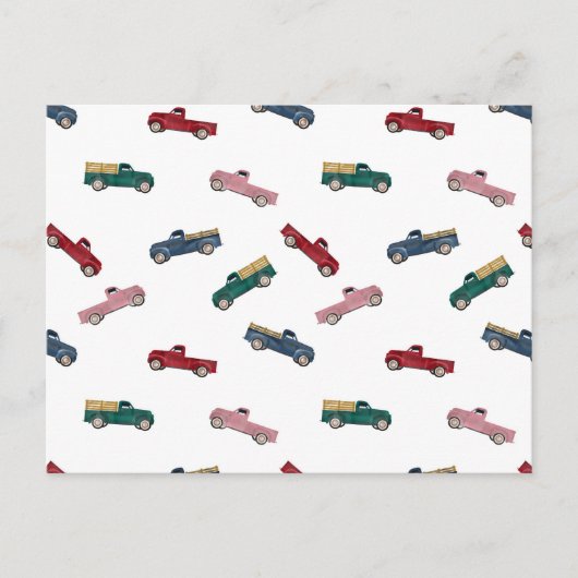 ピックアップトラックかわいい車の輸送 シーズンポストカード (正面)