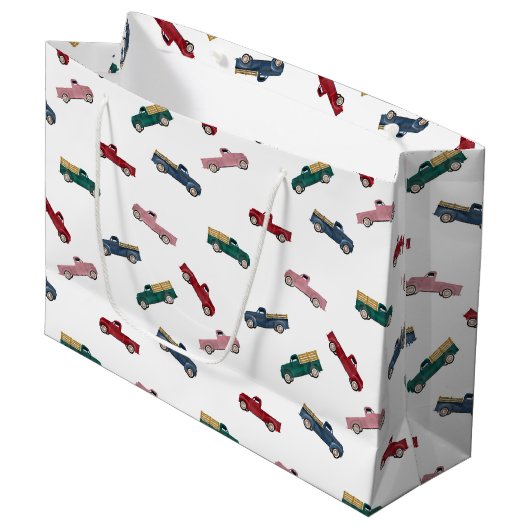 ピックアップトラックかわいい車の輸送 ラージペーパーバッグ (正面アングル)