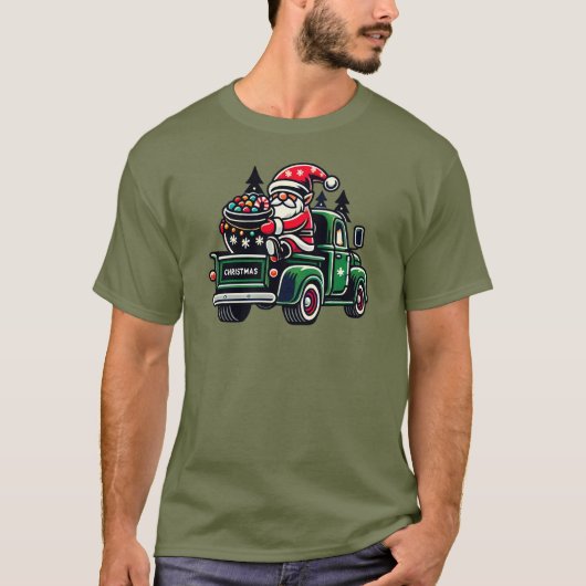 ピックアップトラックのクリスマス・ノーム Tシャツ (正面)