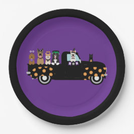 ピックアップトラックのハロウィーン犬 ペーパープレート