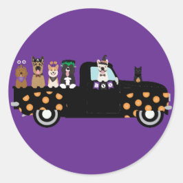 ピックアップトラックのハロウィーン犬 ラウンドシール