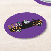 ピックアップトラックのハロウィーン犬 ラウンドペーパーコースター (アングル)