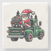 ピックアップトラックの格言サンタ ストーンコースター (正面)