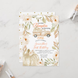 ピックアップトラックパンプキン第3誕生日招待状 招待状