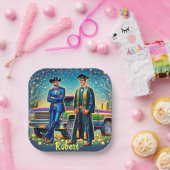 ピックアップトラック付きカウボーイ卒業カスタム男 ペーパープレート (パーティー)