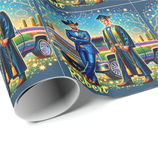 ピックアップトラック付きカウボーイ卒業カスタム男 ラッピングペーパー (ロールコーナー)