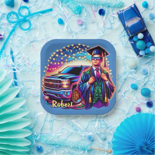 ピックアップトラック付き卒業カスタム男 ペーパープレート (パーティー)