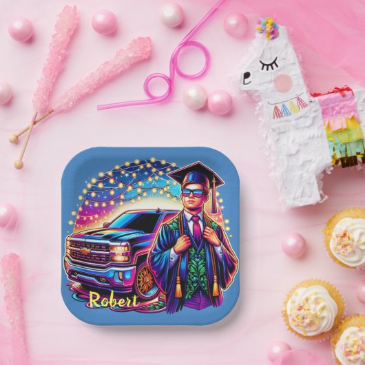 ピックアップトラック付き卒業カスタム男 ペーパープレート (パーティー)