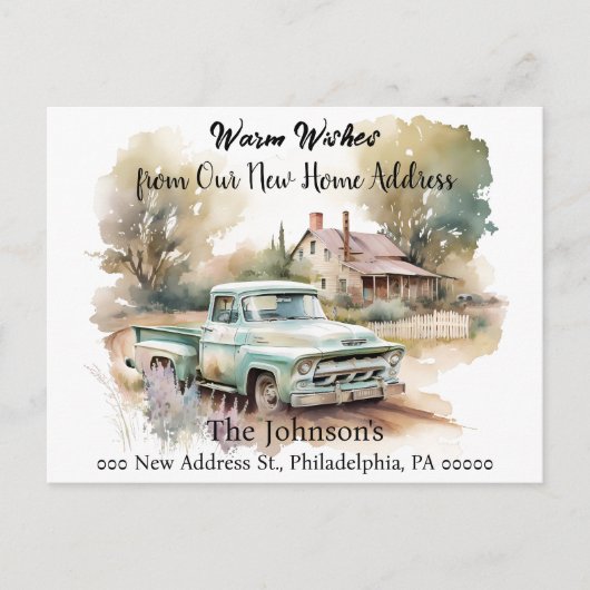 ピックアップトラック引っ越しました新しい住所はがき ポストカード (正面)