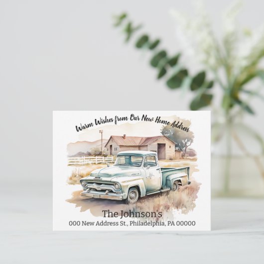 ピックアップトラック引っ越しました新しい住所はがき ポストカード (スタンド正面)