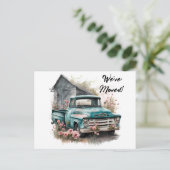 ピックアップトラック引っ越しました葉書 ポストカード (スタンド正面)